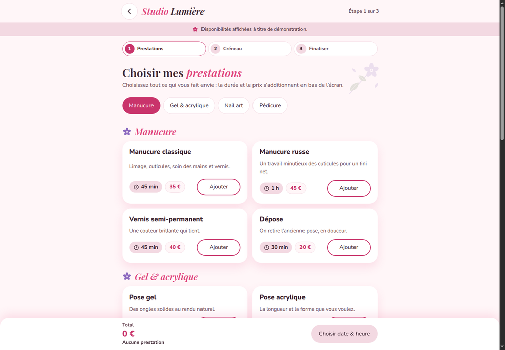 Het online reservatieparcours, stap 1