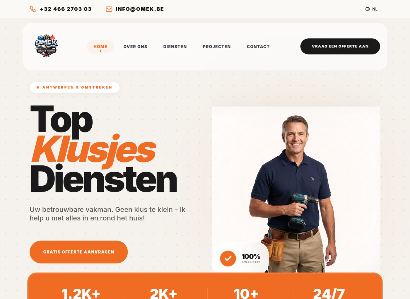 Homepage van de site van een Antwerpse vakman