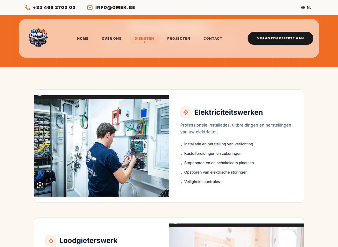 De dienstenpagina: elektriciteit, loodgieterij, onderhoud en renovatie