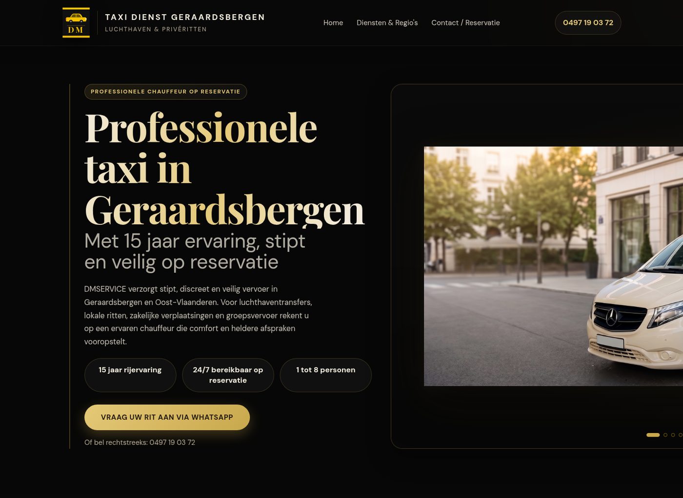 Homepage van een taxidienst in Geraardsbergen